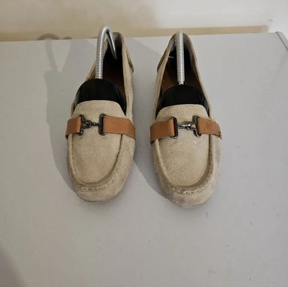 Ugg Beige Suede Loafers with Tan Strap - Picture 7 of 8